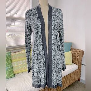 Sigrid Olsen Studio Soft Cardigan Sweater Pale Blue and Grey Floral Print Size S